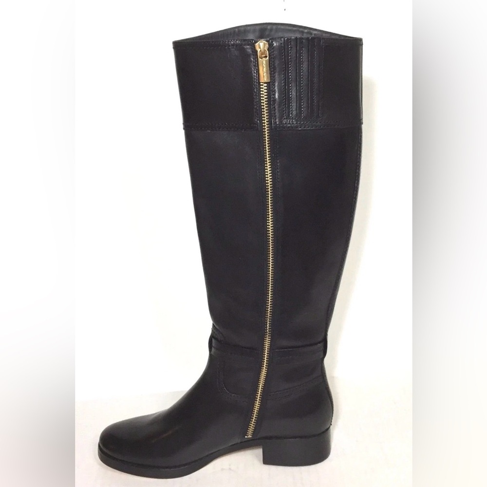 Michael Kors Black Tall Leather Healed Zip Up Boots & Gold Accents Size 8 NWOB - Picture 6 of 13